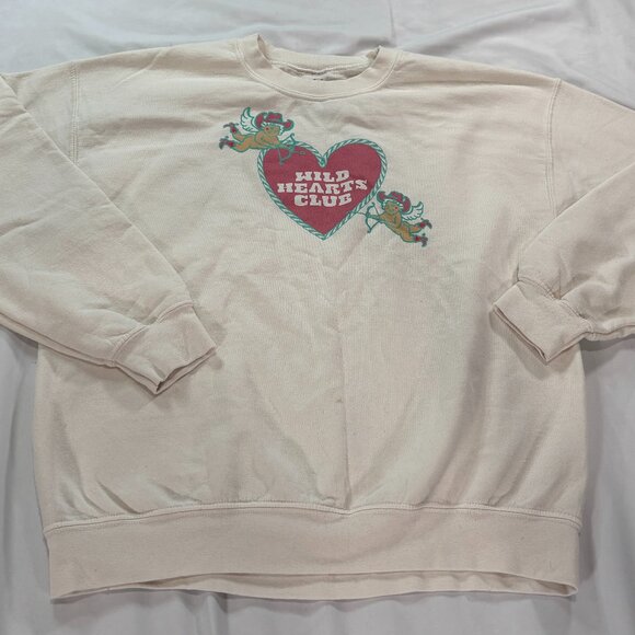 Pacsun Wild Hearts Club oversized white Cream fleece Sweatshirt    Lot J - Picture 2 of 8